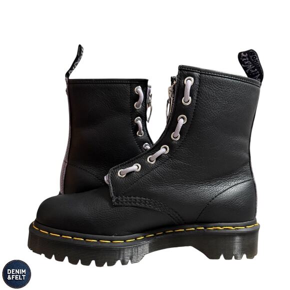 NEW Dr Martens 1460 Zip Heart Virginia Leather Lace Up Combat Boots Black Purple - Picture 13 of 16
